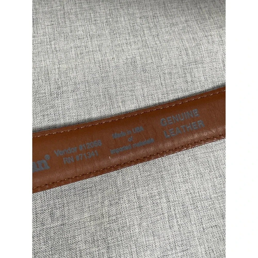 LL Bean Mens 34 Brown Genuine Leather Belt Brass Buckle Made in USA 0WW59